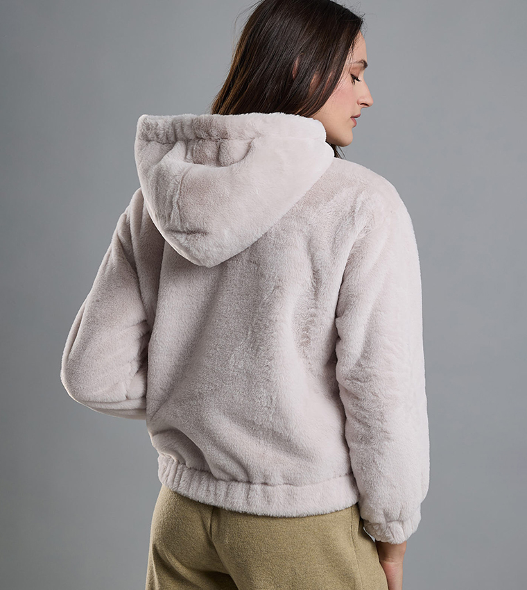 Solid Hooded Jacket with Zipper Closure