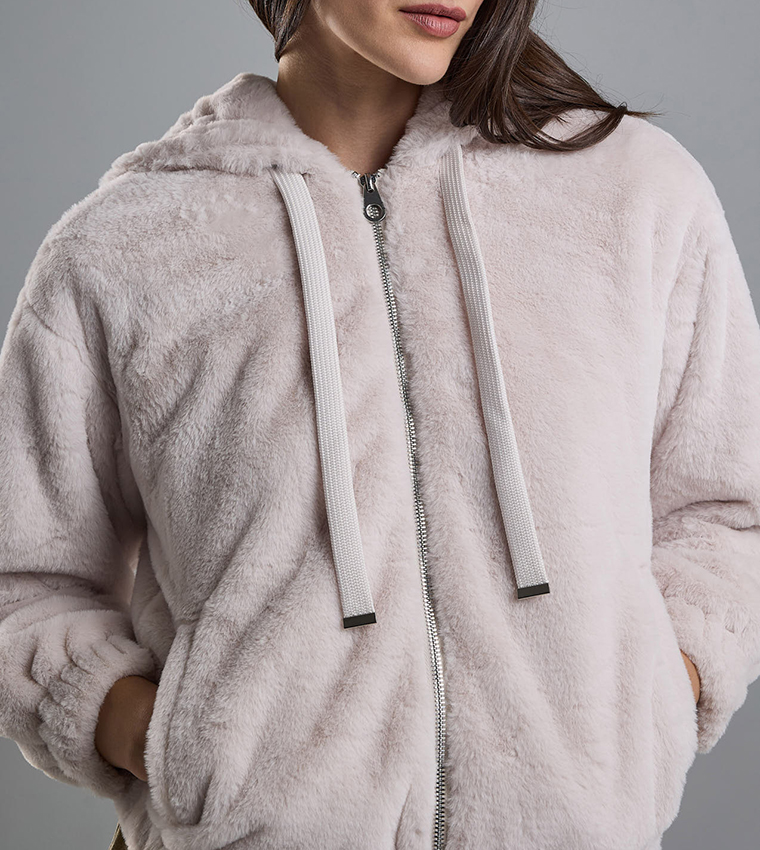 Solid Hooded Jacket with Zipper Closure