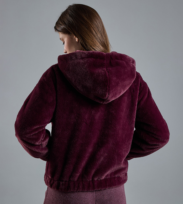 Solid Hooded Jacket with Zipper Closure