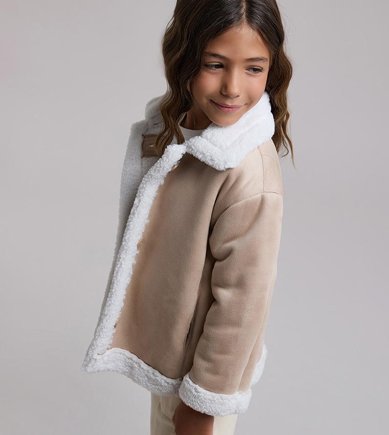 Sherpa Trim Jacket with Button Closure