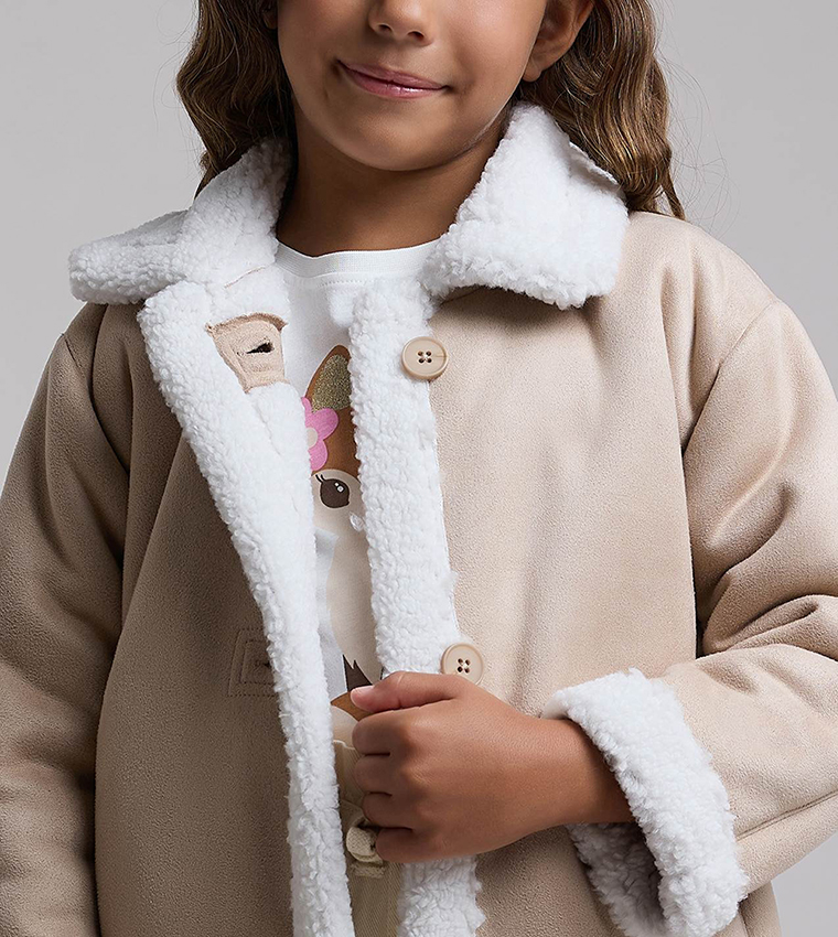 Sherpa Trim Jacket with Button Closure
