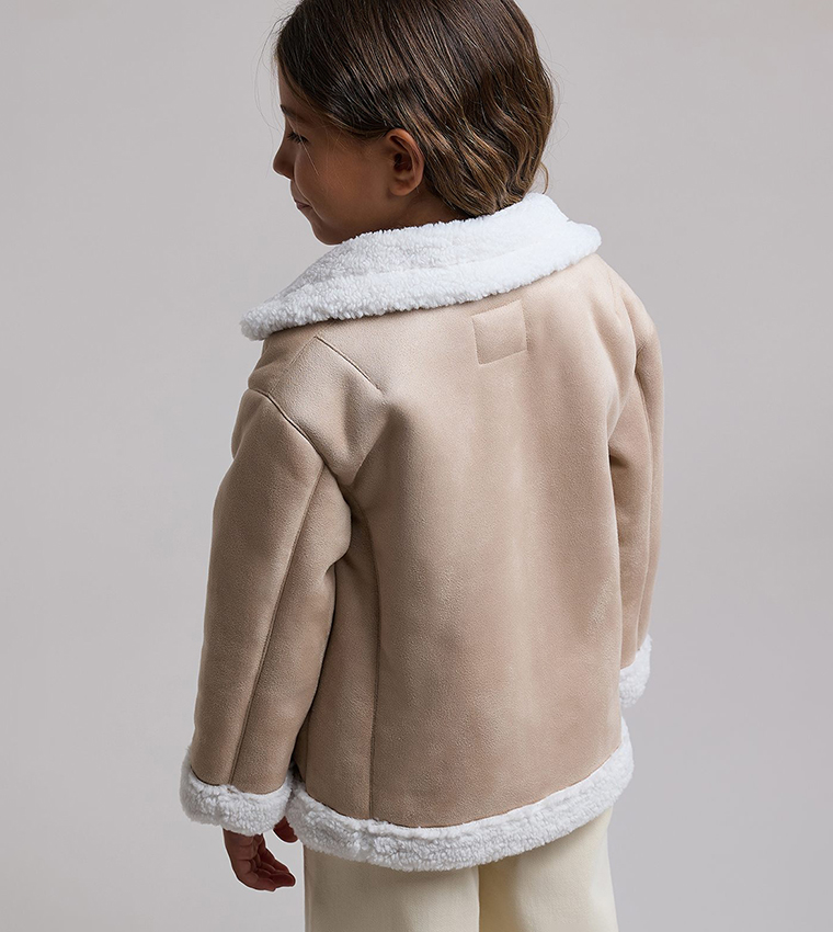 Sherpa Trim Jacket with Button Closure