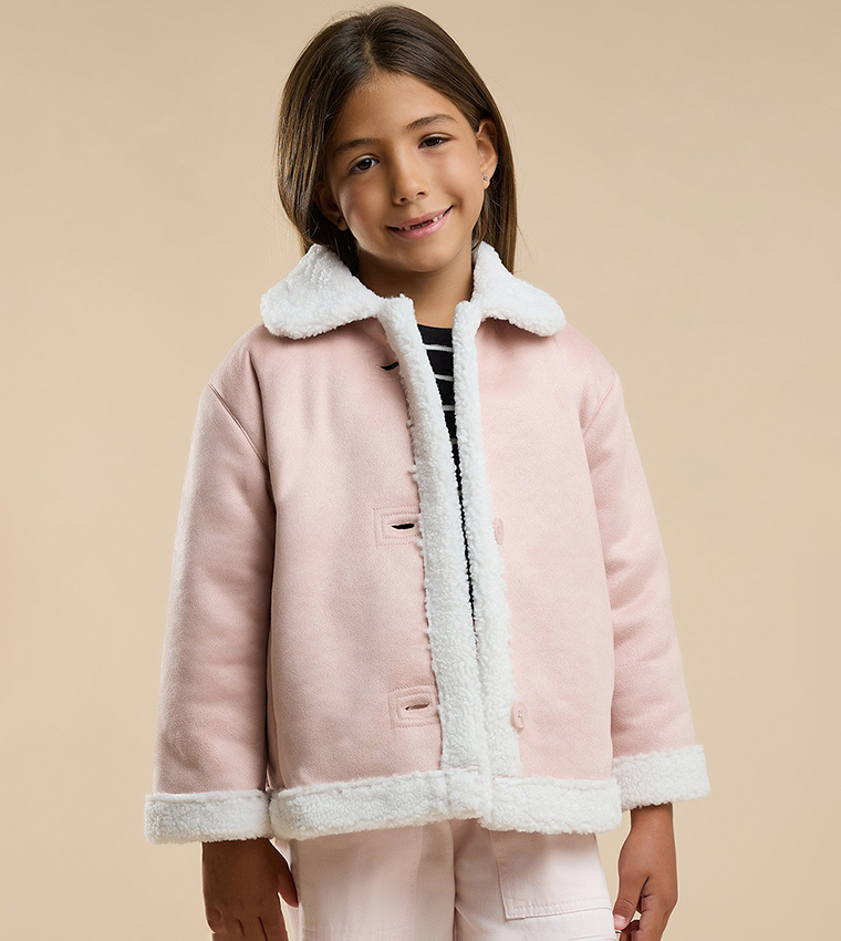 Sherpa Trim Jacket with Button Closure