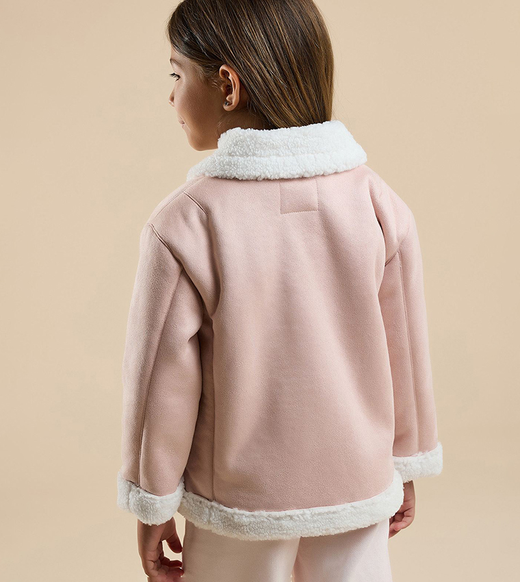Sherpa Trim Jacket with Button Closure