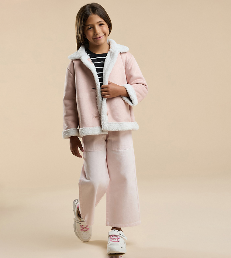 Sherpa Trim Jacket with Button Closure