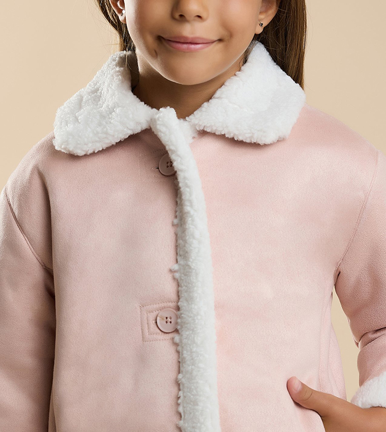 Sherpa Trim Jacket with Button Closure