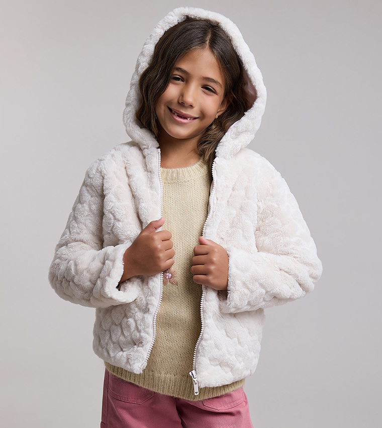 Sherpa Hooded Jacket with Zipper Closure