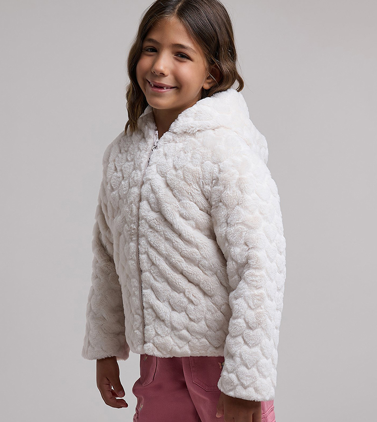Sherpa Hooded Jacket with Zipper Closure