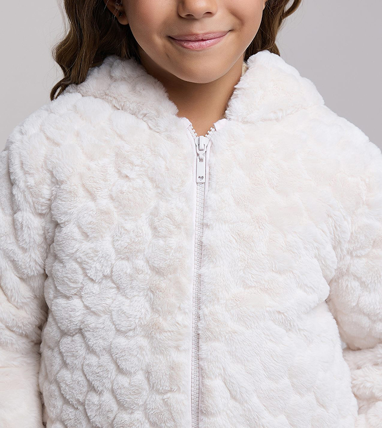 Sherpa Hooded Jacket with Zipper Closure