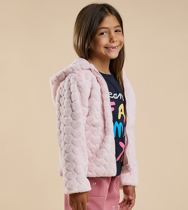 Sherpa Hooded Jacket with Zipper Closure