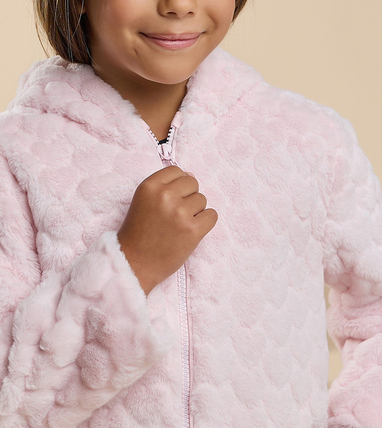 Sherpa Hooded Jacket with Zipper Closure