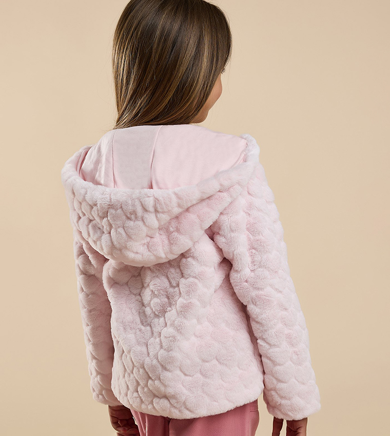Sherpa Hooded Jacket with Zipper Closure