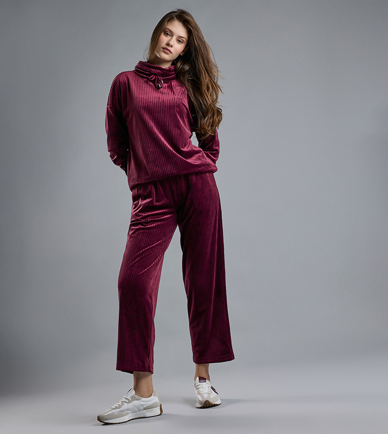 Ribbed Lounge Top with High Neck and Long Sleeves