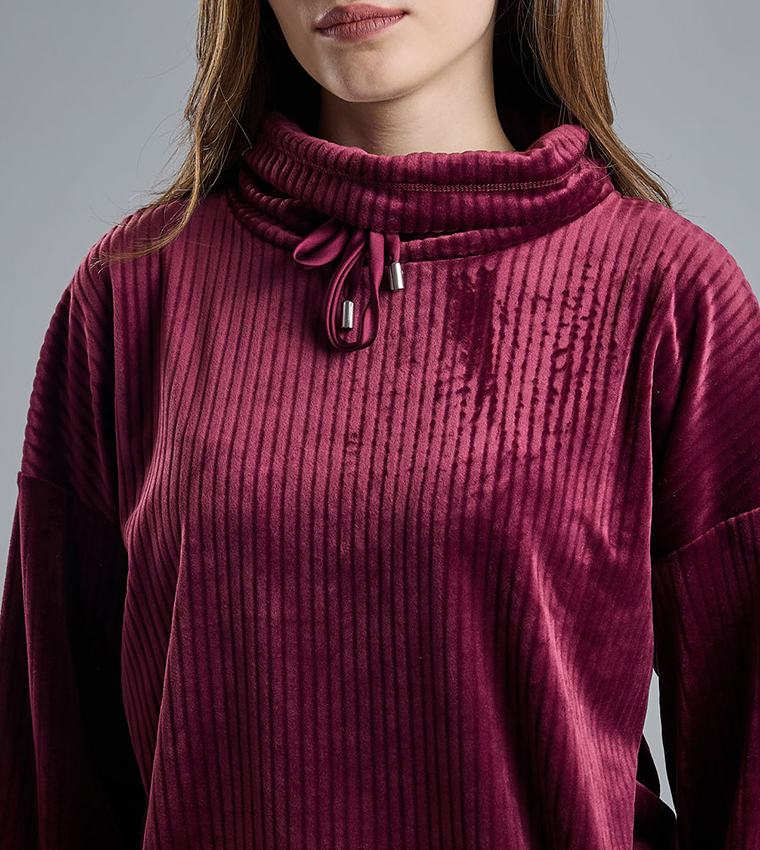 Ribbed Lounge Top with High Neck and Long Sleeves