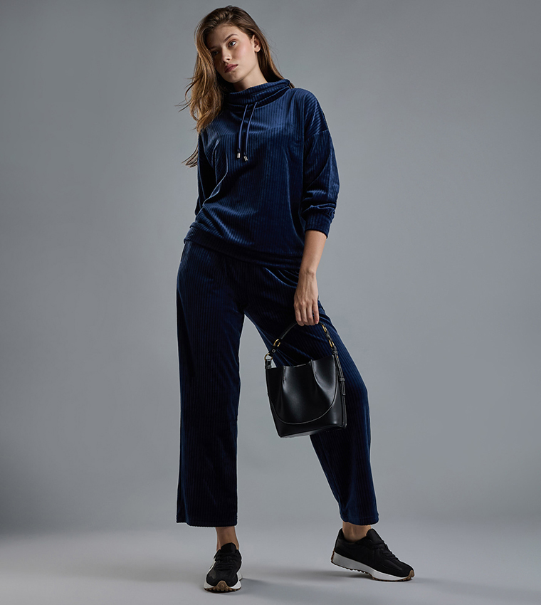 Ribbed Lounge Top with High Neck and Long Sleeves