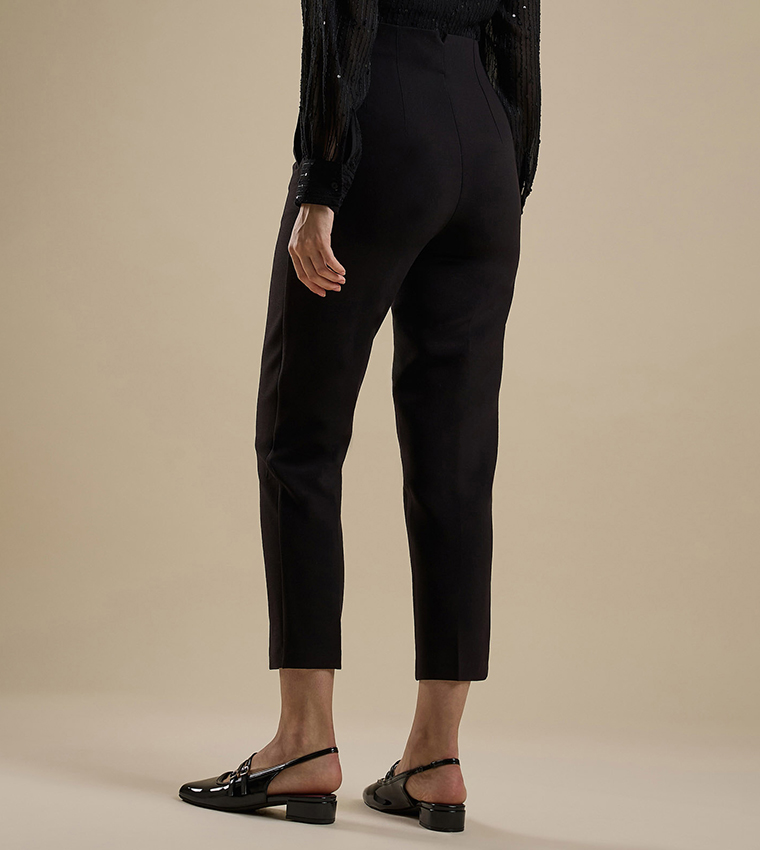 Solid Slim Fit Trousers with Button Closure