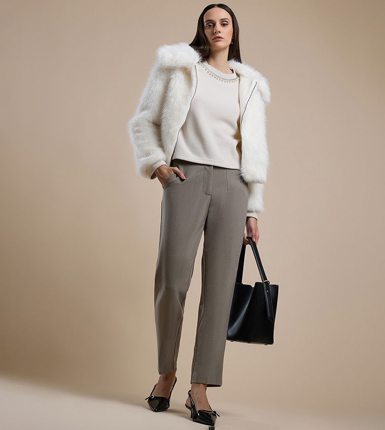 Solid Straight Fit Trousers with Button Closure