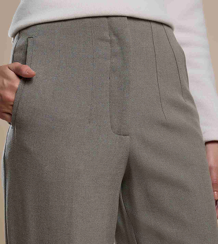Solid Straight Fit Trousers with Button Closure