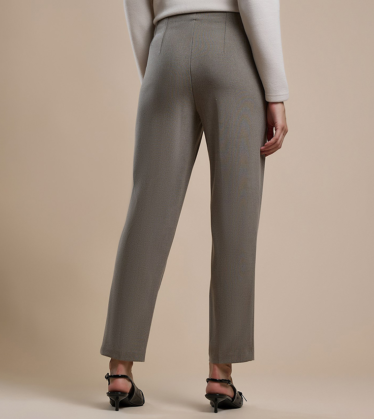 Solid Straight Fit Trousers with Button Closure