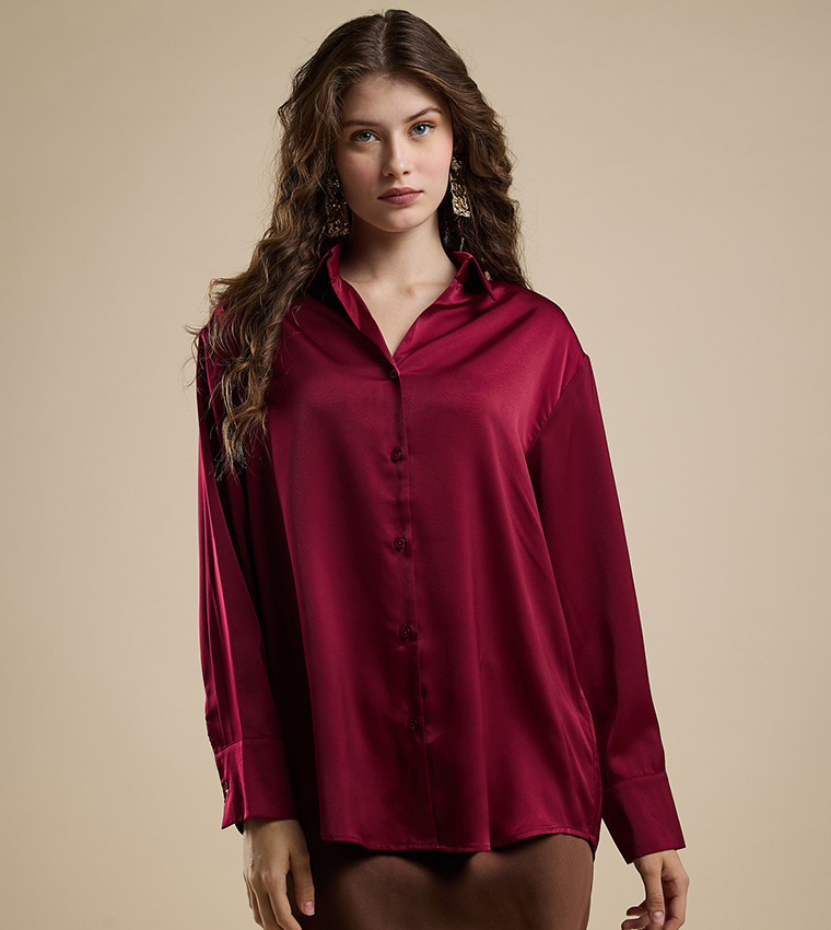 Solid Shirt with Classic Collar and Long Sleeves