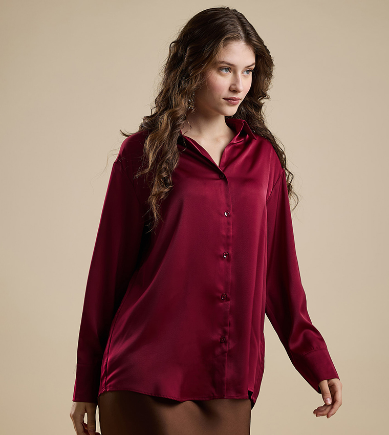 Solid Shirt with Classic Collar and Long Sleeves