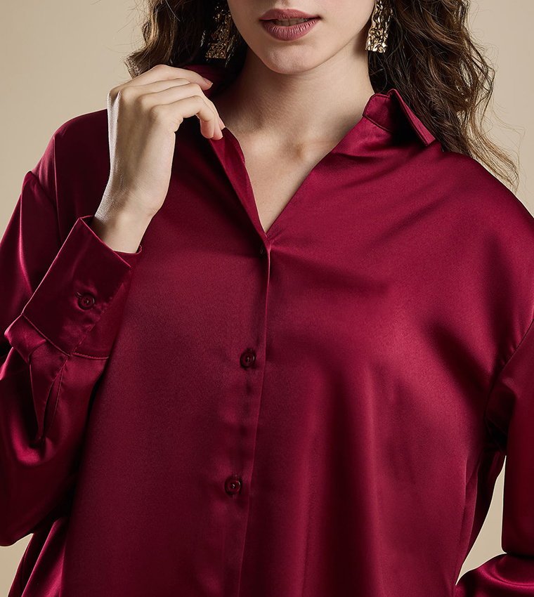 Solid Shirt with Classic Collar and Long Sleeves