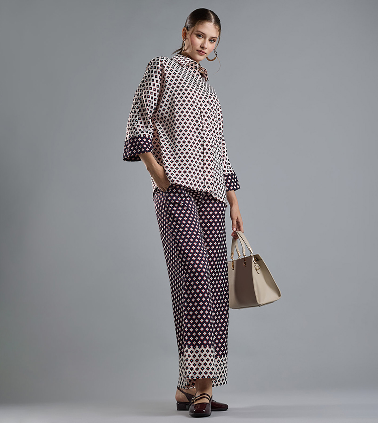 Printed Wide Leg Pants with Drawstring Waist