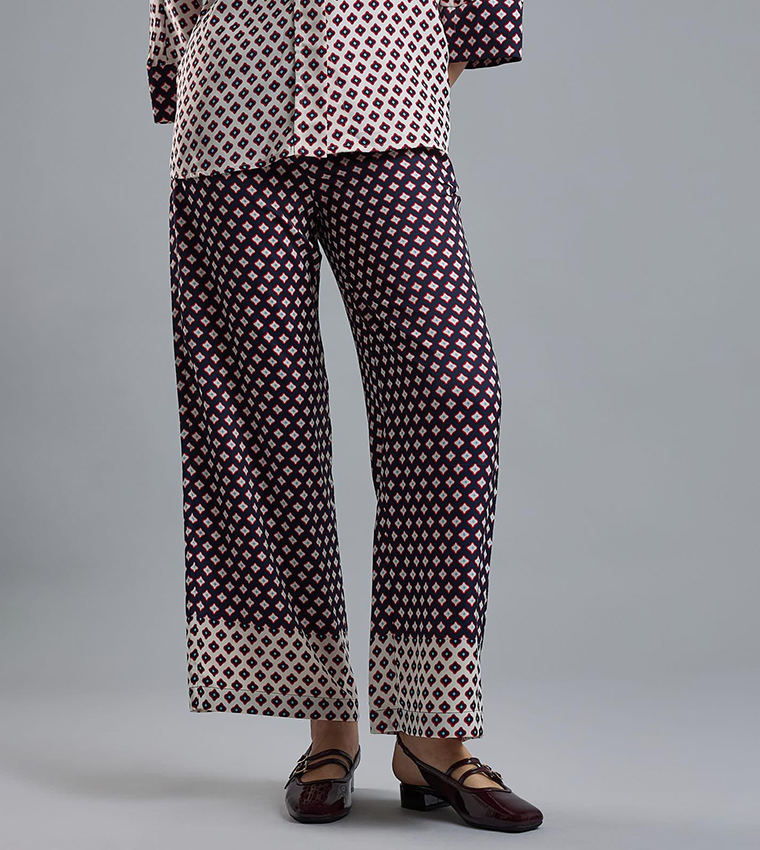 Printed Wide Leg Pants with Drawstring Waist