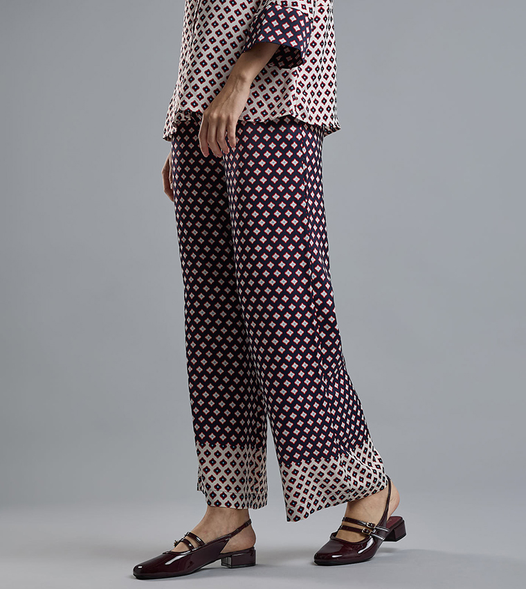 Printed Wide Leg Pants with Drawstring Waist