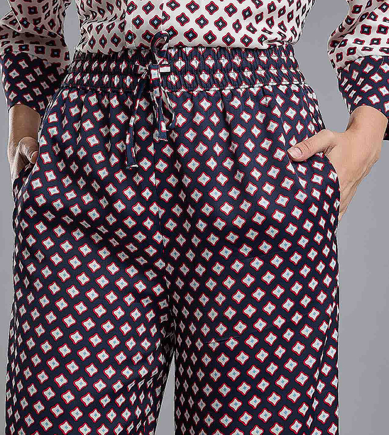Printed Wide Leg Pants with Drawstring Waist