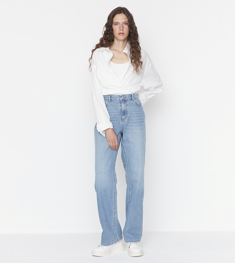 Heavy Faded Low Waist Wide Leg Jeans