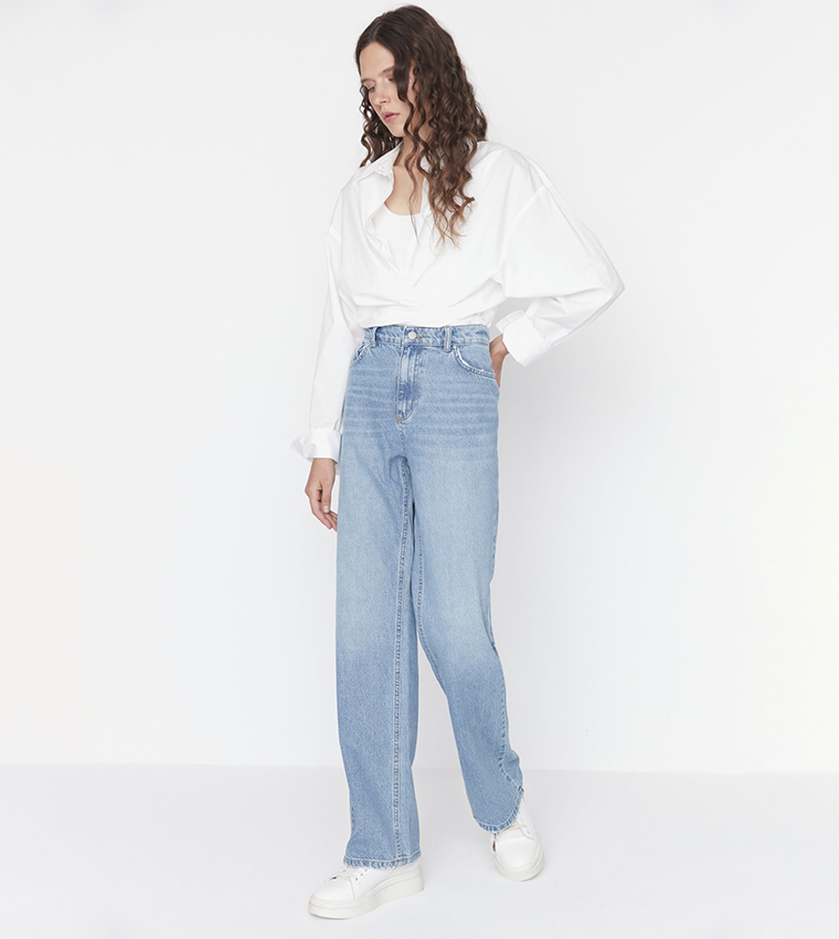 Heavy Faded Low Waist Wide Leg Jeans