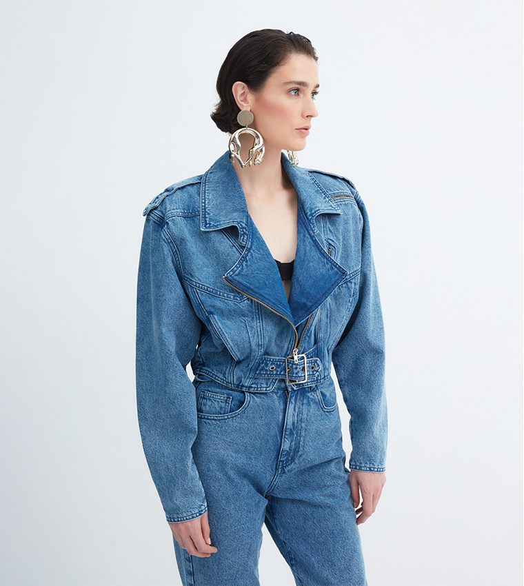 Belt best sale denim jacket