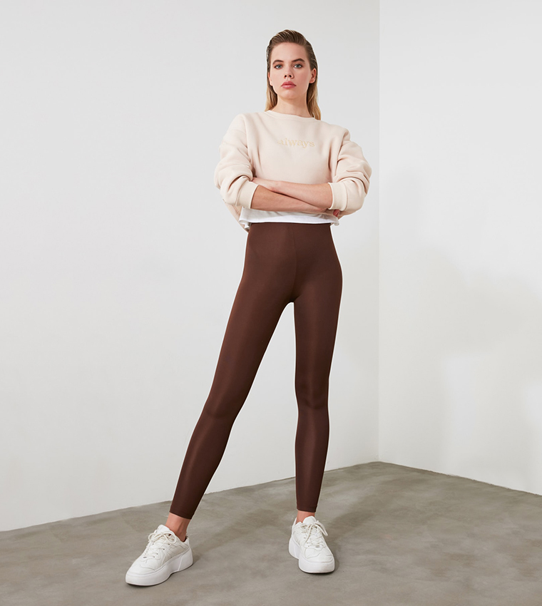 Buy Trendyol Solid Slim Fit Tights In Brown