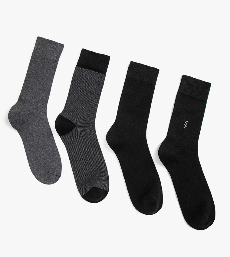 Buy Koton Pack Of 4 Solid Crew Socks In Black | 6thStreet Bahrain