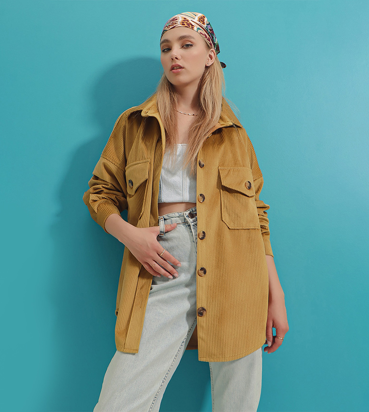 Buy Trend Alaçatı Stili Velvet Double Pocket Oversized Jacket