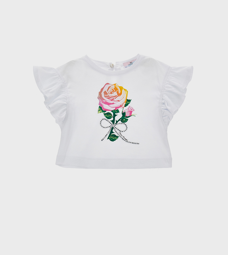 Printed Crew Neck Cropped T-Shirt
