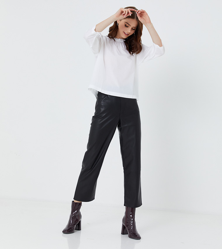 Buy Levi's Faux Leather Ribcage Straight Pants Black In Black | 6thStreet  Kuwait