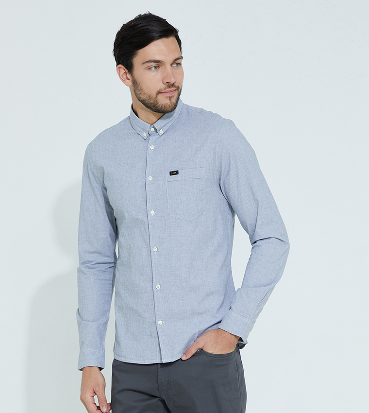 Slim Button Down Shirt in Cloudburst Grey