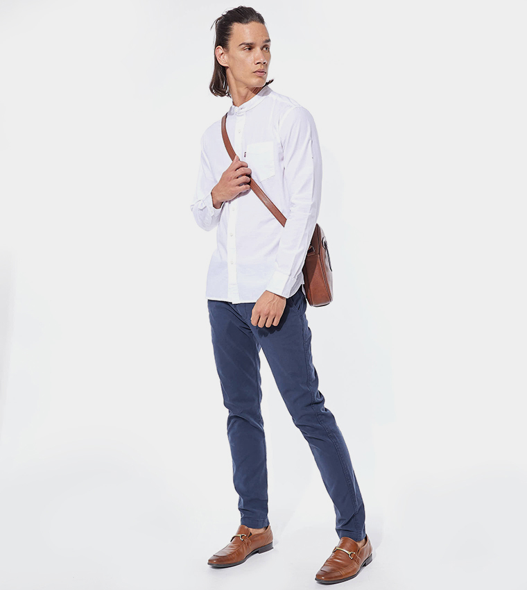 Solid Mandarin Collar Shirt