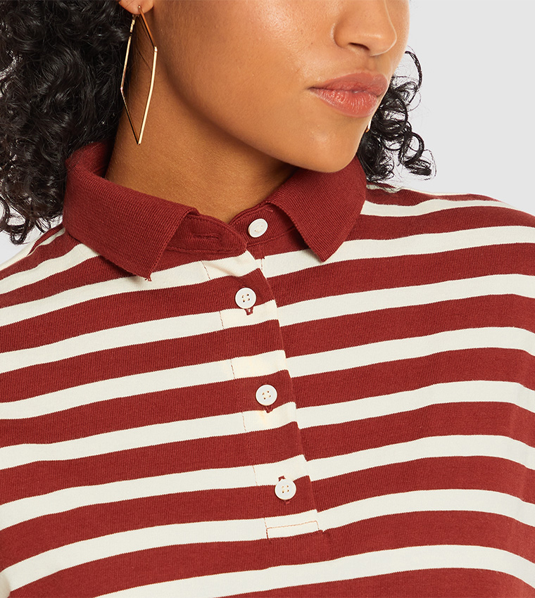 Astrid Horizontal Striped Polo T Shirt