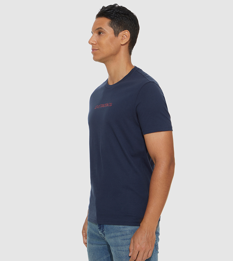 RELAXED GRAPHIC T-SHIRT WITH SERIF LOGO Man Blue navy Bianco 2007455682551