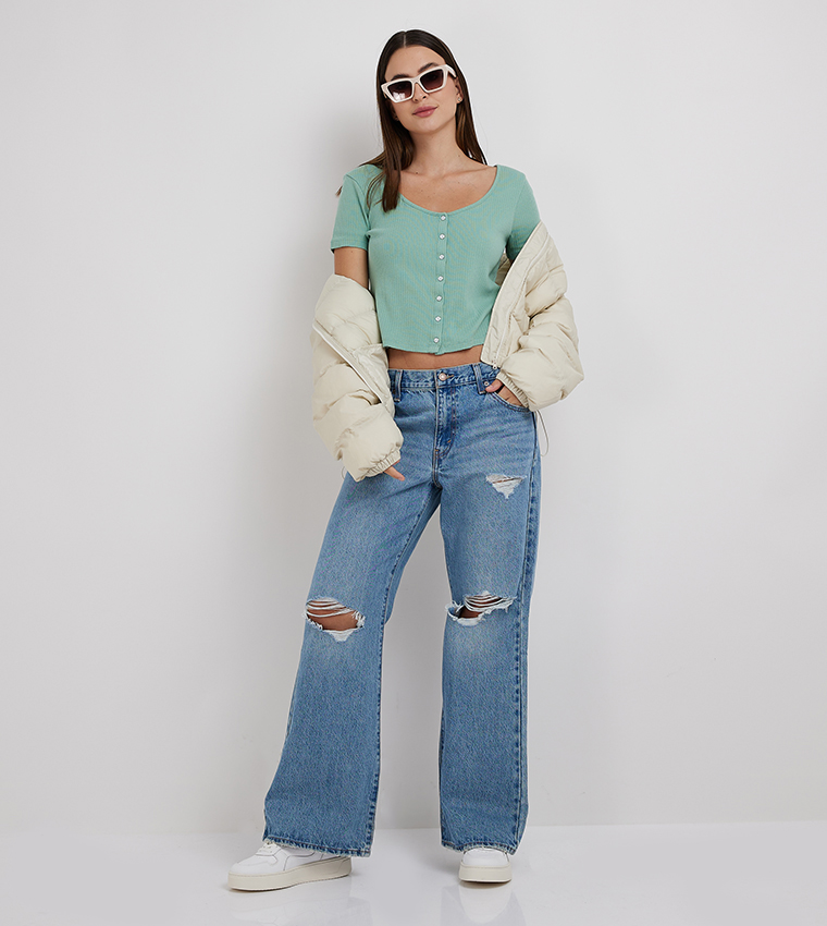 Ribbed Scoop Neck Crop Top