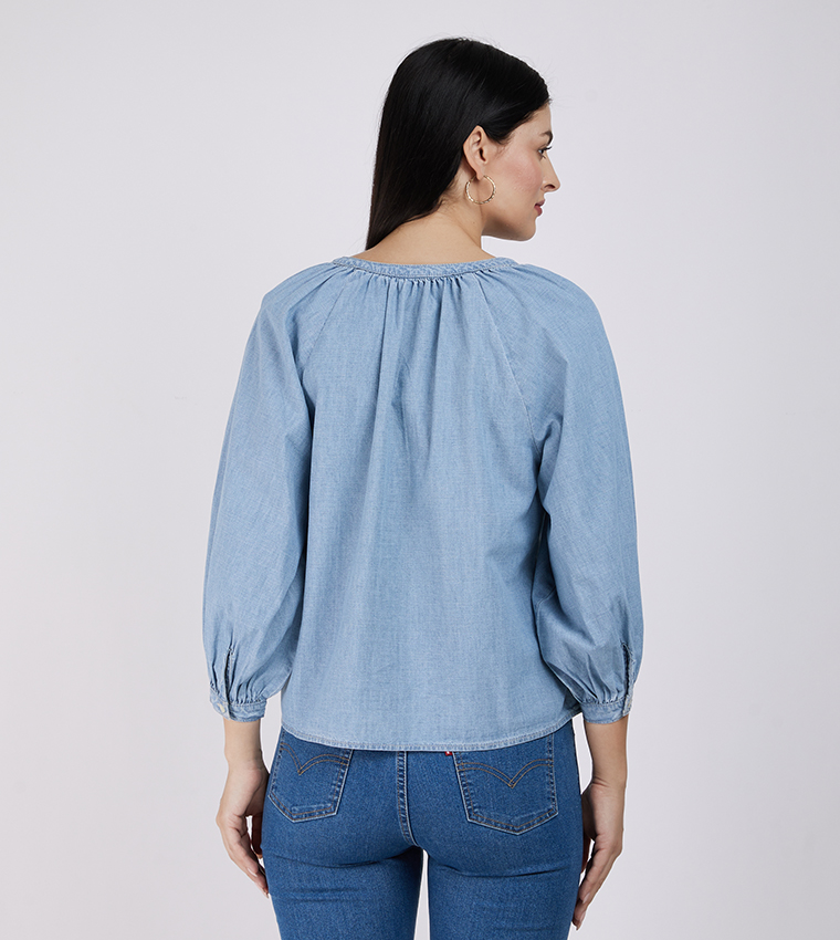Washed Shirt Style Denim Top