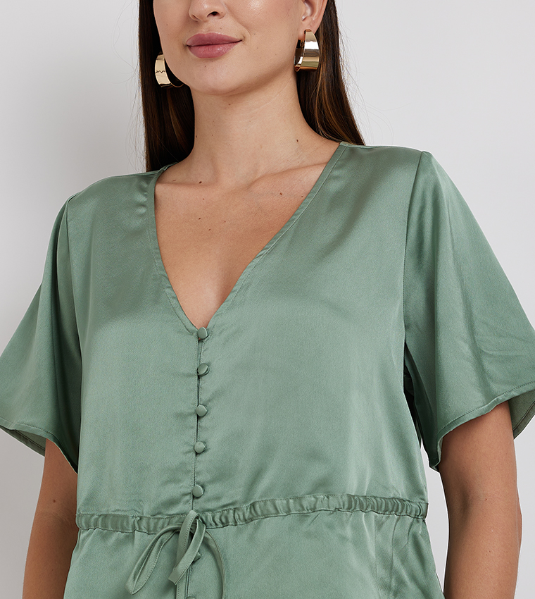 V-Neck Drawstring Waist Crop Top