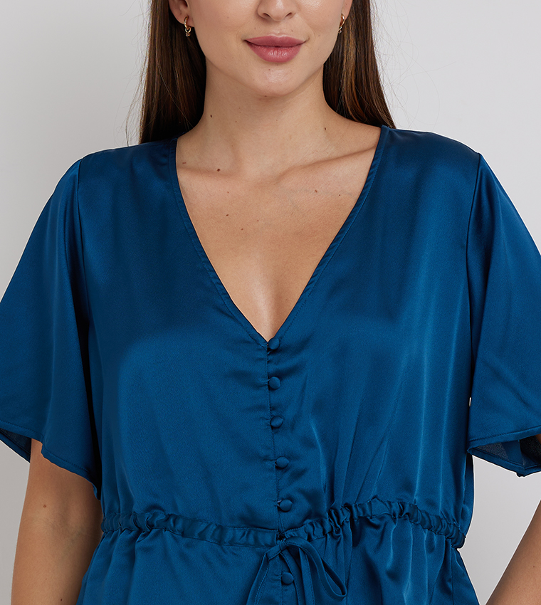 V-Neck Drawstring Waist Crop Top