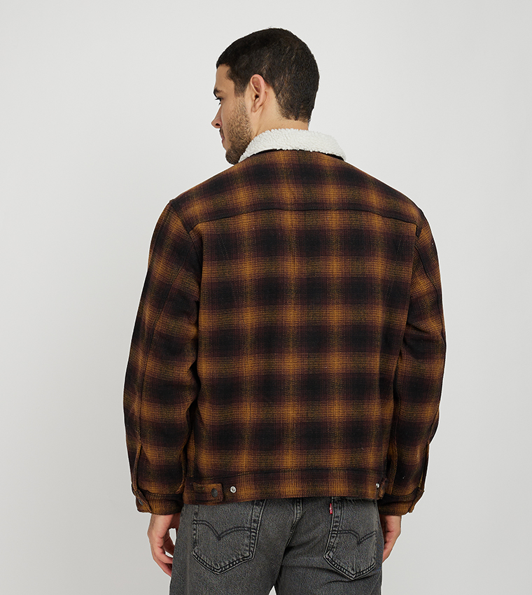 Levi's burnt orange on sale plaid sherpa jacket