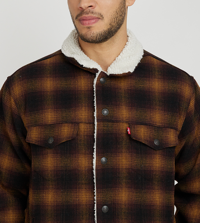 Levi's burnt orange plaid sherpa sales jacket