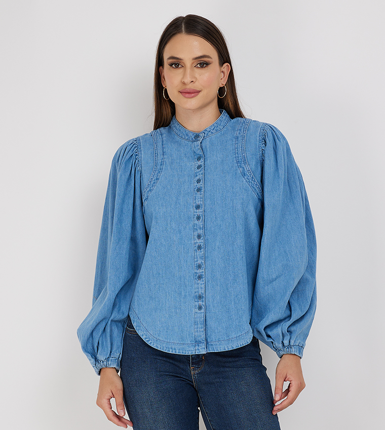 Button Detail Denim Shirt
