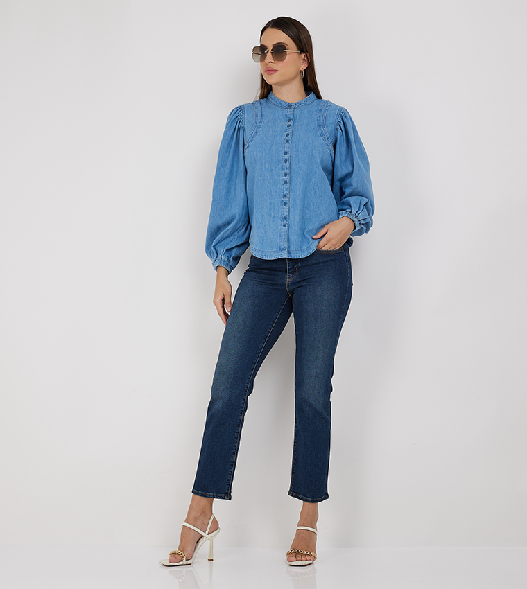Button Detail Denim Shirt